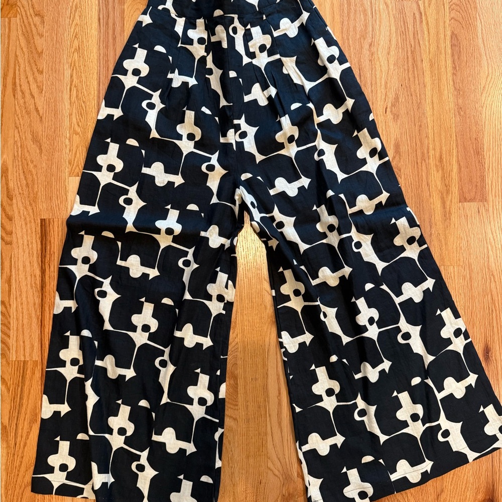 Wide Leg Geometric Print Pants - Black & Cream